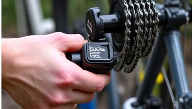 Close-up of a bike chain being cleaned and lubricated